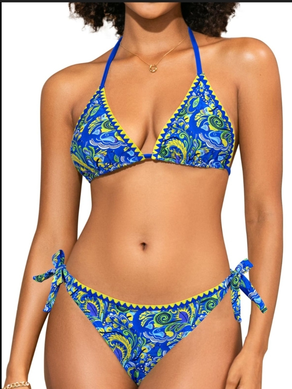 Blue Paisley Tie-Side Bikini Set - Women Swim